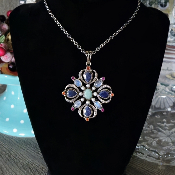 ***SOLD******NICKY BUTLER 925 Sterling Silver Lapis Moonstone Topaz Necklace - Picture 8 of 16